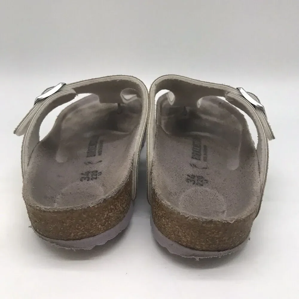 Birkenstock Gizeh Sparkly Silver Birko-Flor T-Strap Thong 34 Girls 3-3.5 Sandals